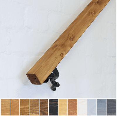 Handrail / Bannister Rail - Timber: 5cm x 5cm - Solid Wood & Iron Brackets - Design: Smooth -