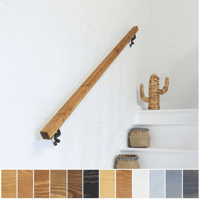 Handrail / Bannister Rail - Timber: 5cm x 5cm - Solid Wood & Iron Brackets - Design: Smooth