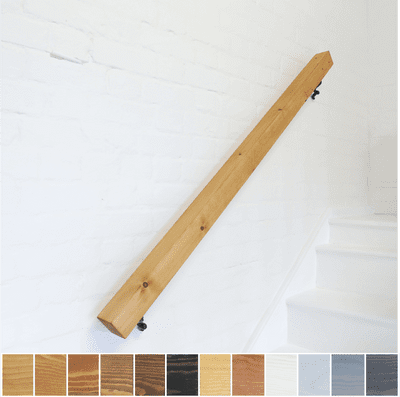 Handrail / Bannister Rail - Timber: 7cm x 7cm - Solid Wood & Iron Brackets - Design: Smooth