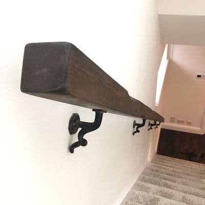 Handrail / Bannister Rail - Timber: 7cm x 7cm - Solid Wood & Wrought Iron - Design: Irregular - A03