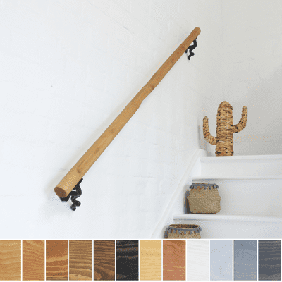 Handrail / Bannister Rail - Timber: Circular 5cm -  Solid Wood & Iron Brackets - Design: Irregular -