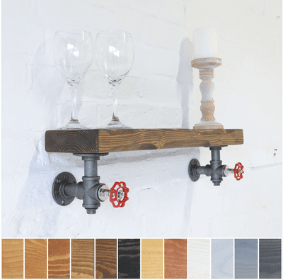 Wood Shelf & Industrial Brackets - Timber 15cm x 5cm - Main Image: Jacobean  - Irregular Design