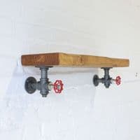 Wood Shelf & Industrial Brackets - Timber 20cm x 5cm - Main Image: Dark Pine  - Irregular Design