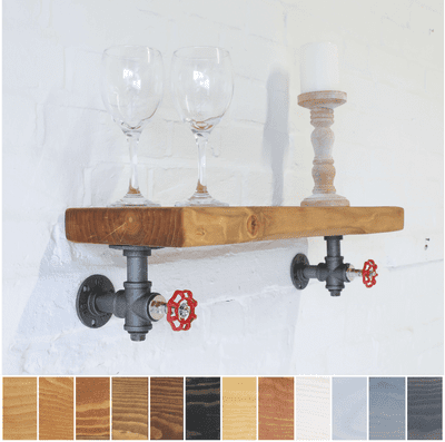 Wood Shelf & Industrial Brackets - Timber 20cm x 5cm - Main Image: Dark Pine  - Irregular Design