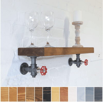 Wood Shelf & Industrial Brackets - Timber 20cm x 5cm - Main Image: Deep Oak - Smooth Design