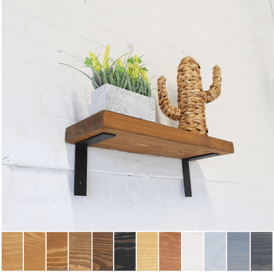 Wood Shelf & L Shaped Bracket - Timber 20cm x 5cm - Main Image: Deep Oak - Smooth Design