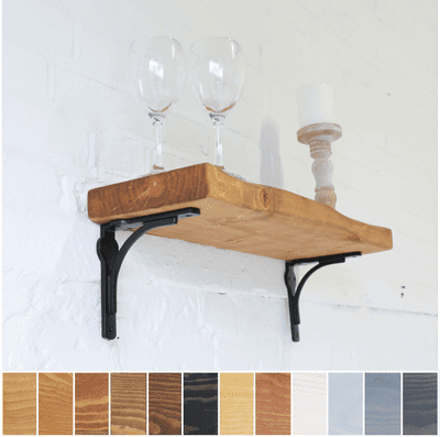 Wood Shelf & Lug Bracket - Timber 20cm x 5cm - Main Image: Dark Pine- Irregular Design