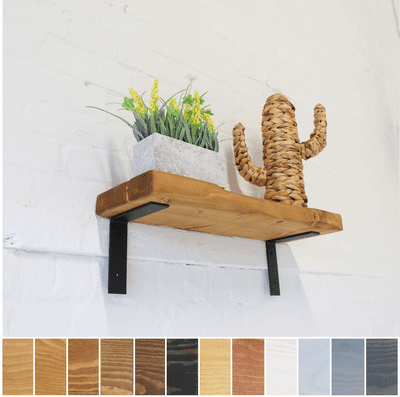 Wood Shelf & Metal L Bracket - Timber 20cm x 5cm - Main Image: Dark Pine - Irregular Design