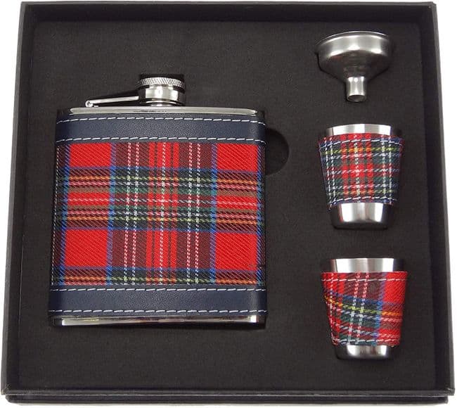 6oz Royal Stewart Tartan Hip Flask Box Set