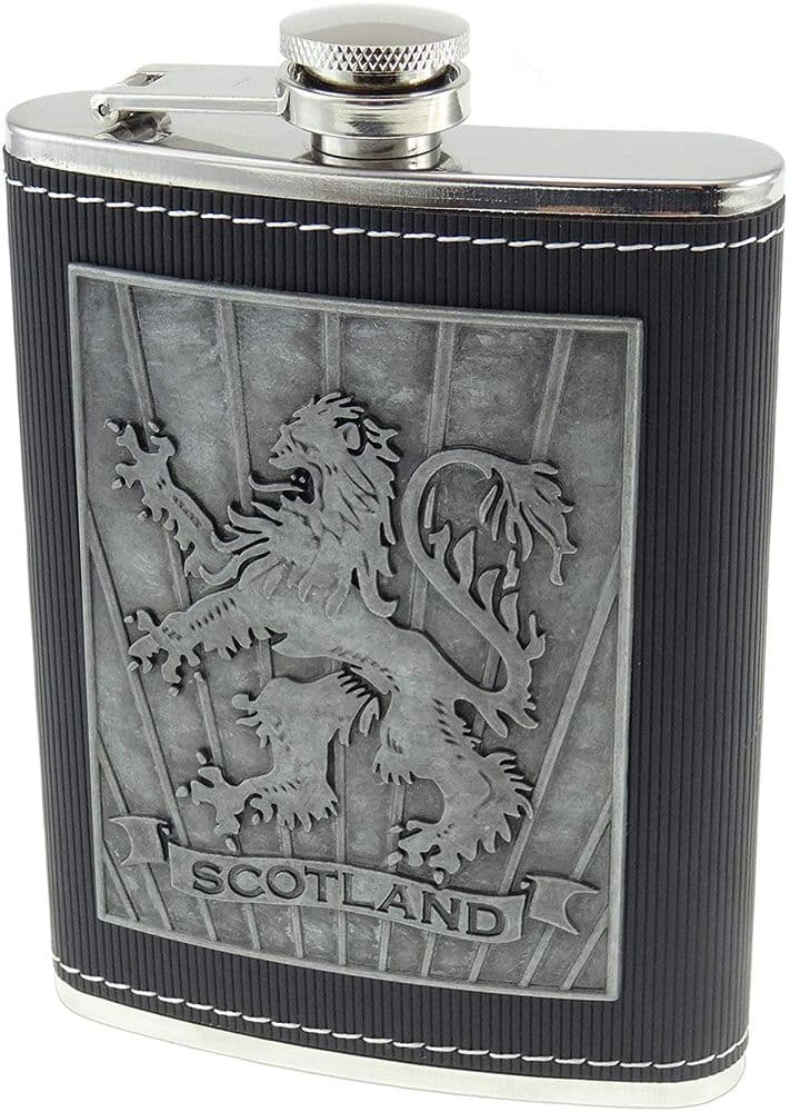 8oz Lion Rampant Embossed Hip Flask