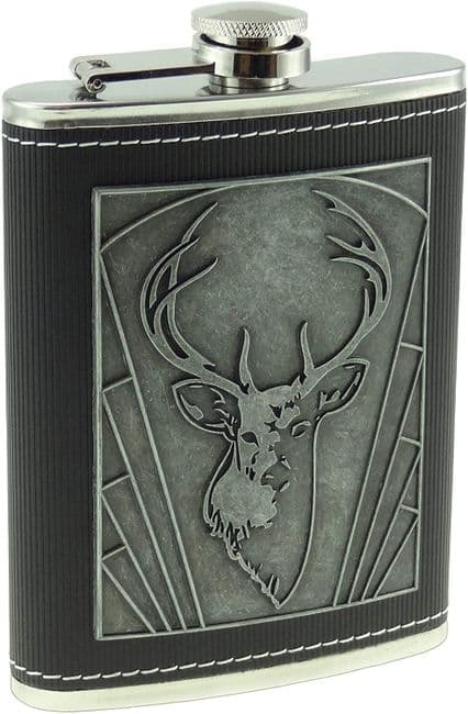 8oz Stags Head Embossed Hip Flask