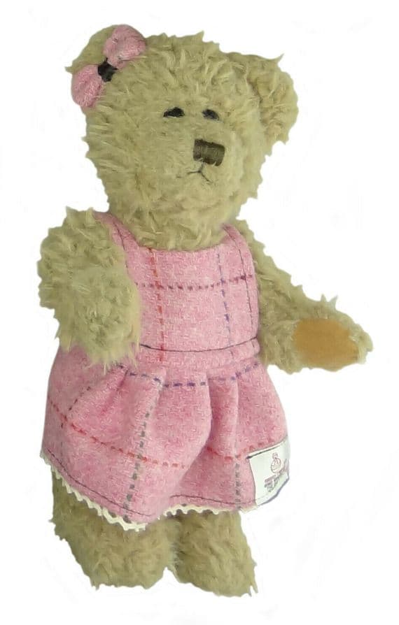 Authentic Harris Tweed 35cm Girl Teddy Bear Bright Pink With Overcheck