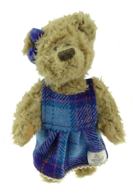 Authentic Harris Tweed 35cm Girl Teddy Bear Light Blue Multi Check