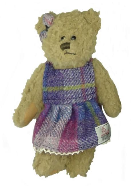 Authentic Harris Tweed 35cm Girl Teddy Bear Pink & Purple Check