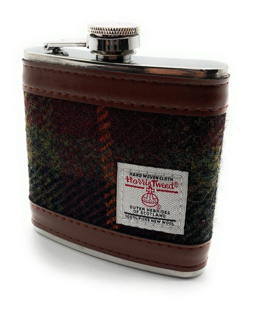 Authentic Harris Tweed 6oz Hip Flask Autumn Check