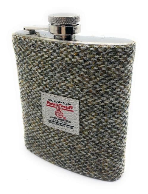 Authentic Harris Tweed 7oz Hip Flask Green Fleck - Made in Scotland