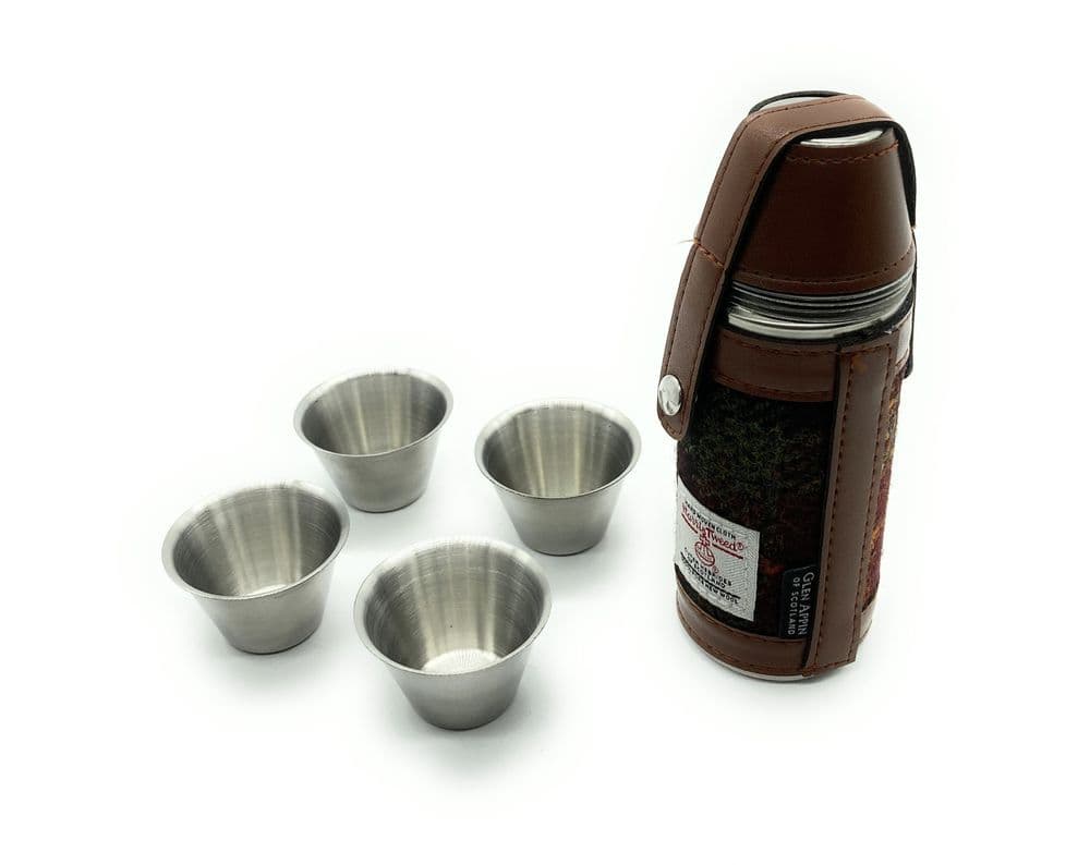 Authentic Harris Tweed 8oz Hunting Hip Flask Autumn Check