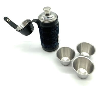 Authentic Harris Tweed 8oz Hunting Hip Flask Blue & Grey Check
