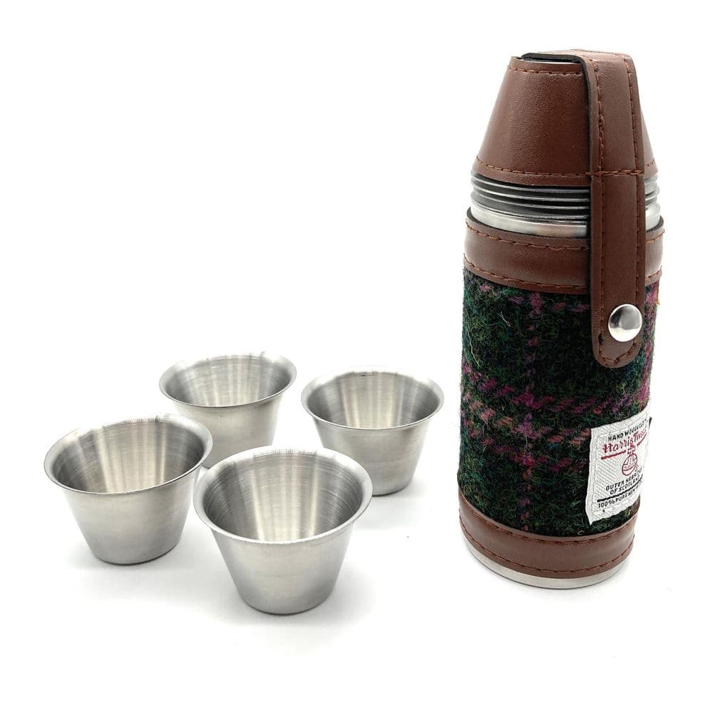 Authentic Harris Tweed 8oz Hunting Hip Flask Green Check