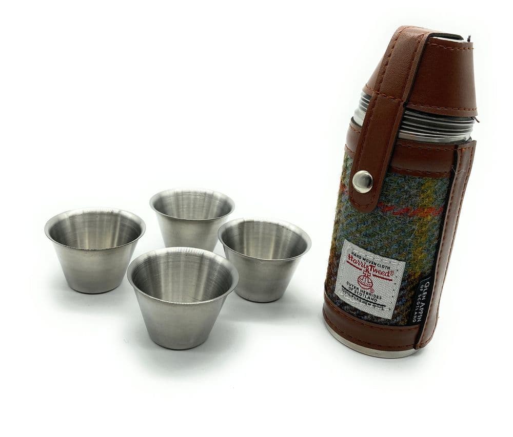 Authentic Harris Tweed 8oz Hunting Hip Flask MacLeod Tartan