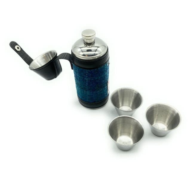 Authentic Harris Tweed 8oz Hunting Hip Flask Sea Green Check