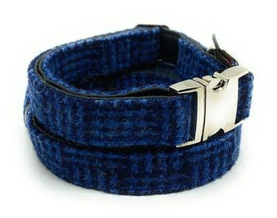 Authentic Harris Tweed Dog Collar And Lead Set Blue Check
