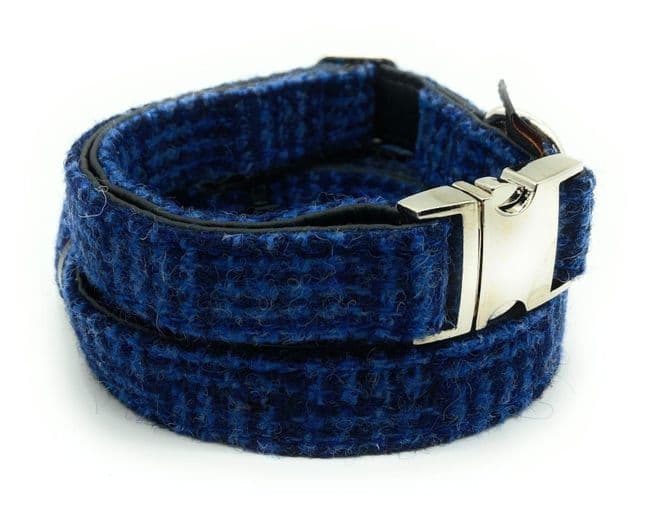 Authentic Harris Tweed Dog Collar And Lead Set Blue Check