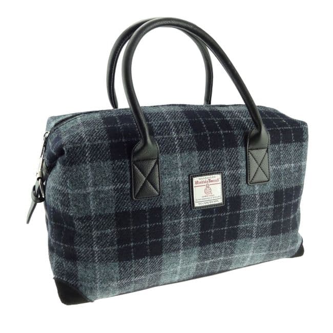Authentic Harris Tweed Grey & Black Check Travel Overnight Holdall Bag