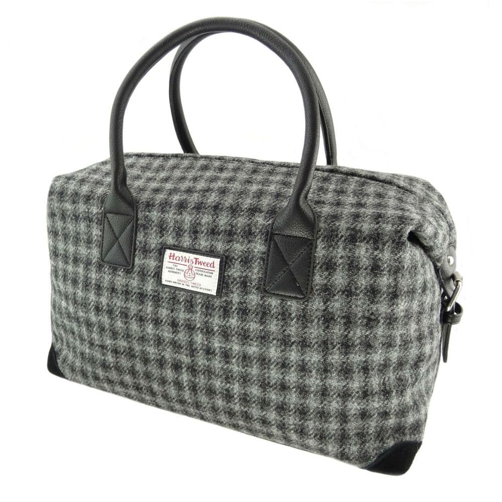 Authentic Harris Tweed Grey & Black Dogtooth Travel Overnight Holdall Bag