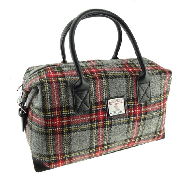 Authentic Harris Tweed Grey & Red Check Travel Overnight Holdall Bag