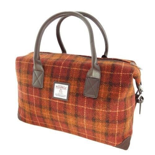 Authentic Harris Tweed Orange Check Travel Overnight Holdall Bag