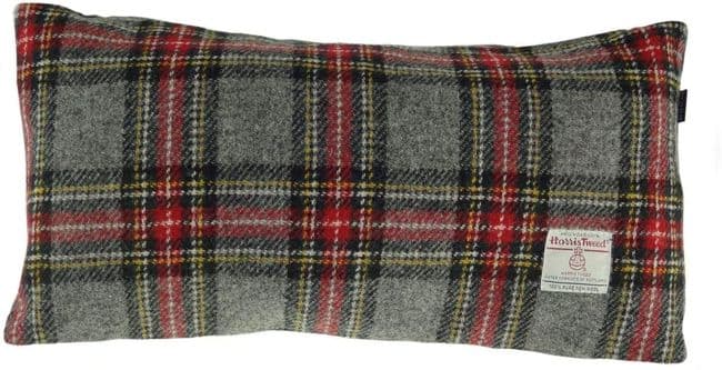 Authentic Harris Tweed Rectangular Cushion Grey Red Check