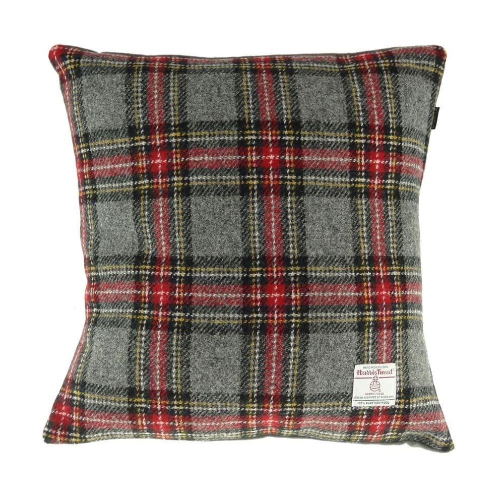 Authentic Harris Tweed Square Cushion Grey Red Check