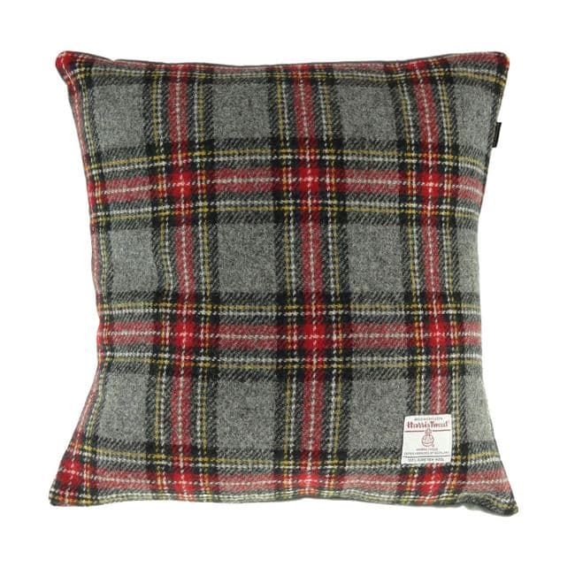 Authentic Harris Tweed Square Cushion Grey Red Check