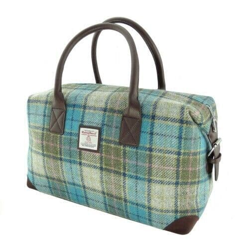 Authentic Harris Tweed Turquoise Check Tartan Travel Overnight Holdall Bag