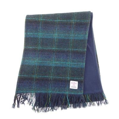 Authentic Harris Tweed Unisex  Blue with Turquoise Overcheck Tweed Scarf- Made In Scotland