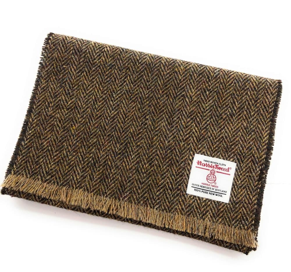Authentic Harris Tweed Unisex Brown Herringbone Tweed Scarf- Made In Scotland