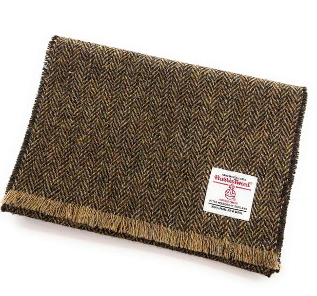 Authentic Harris Tweed Unisex Brown Herringbone Tweed Scarf- Made In Scotland