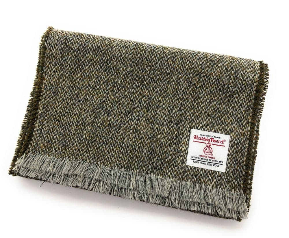 Authentic Harris Tweed Unisex Green Fleck Tweed Scarf- Made In Scotland