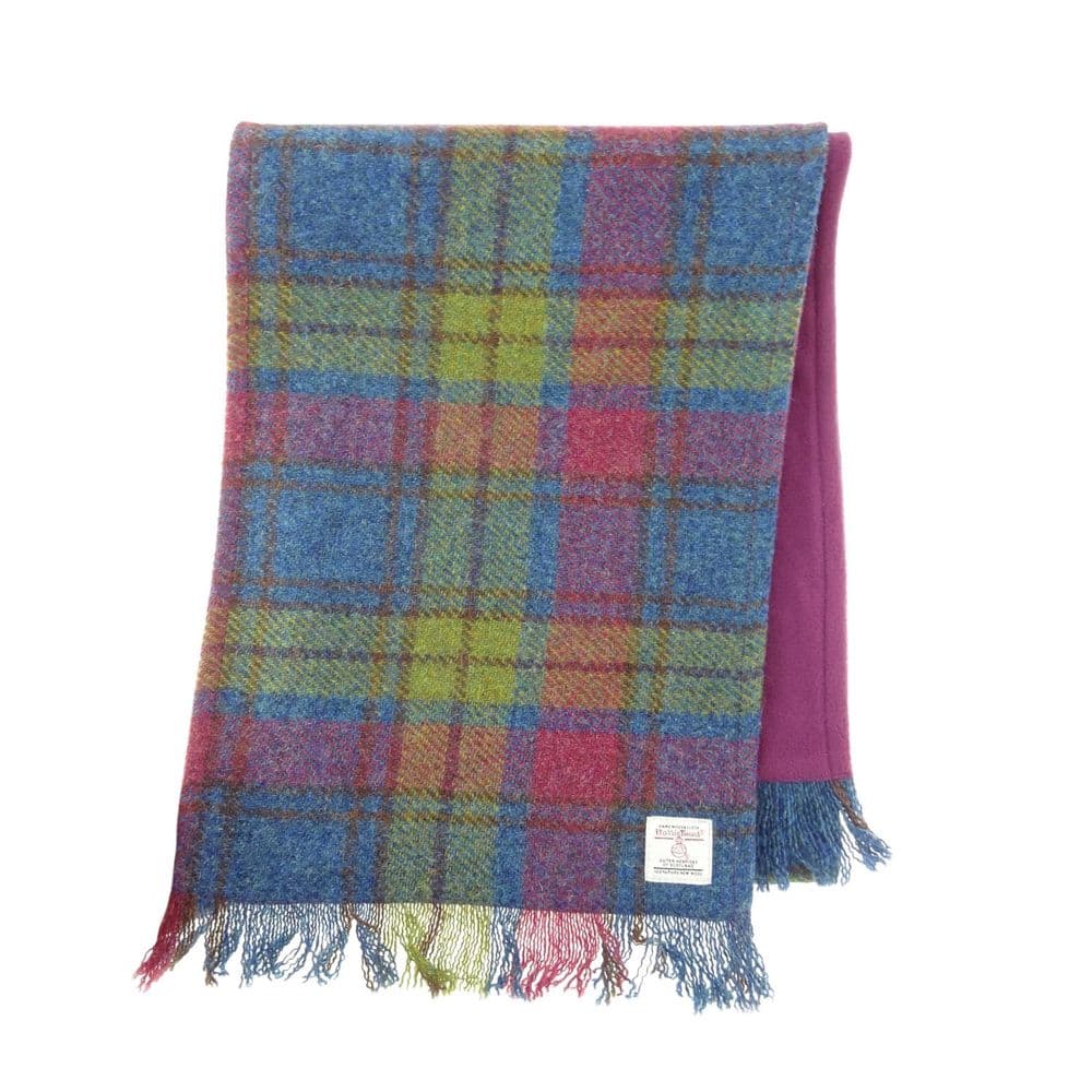 Authentic Harris Tweed Unisex Multi Colour Tartan Tweed Scarf- Made In Scotland