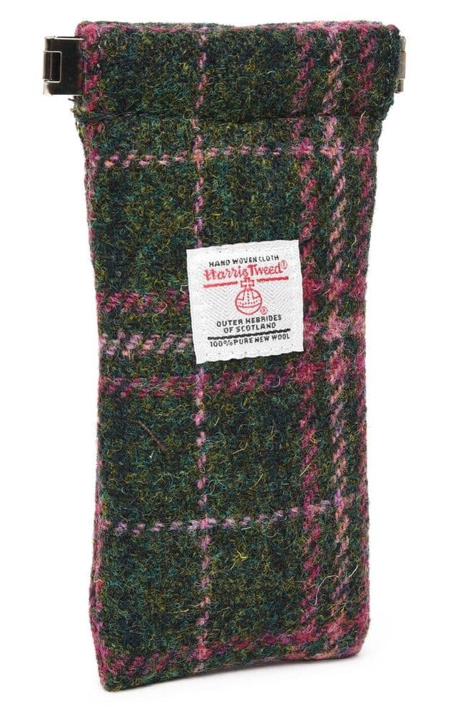 Authentic Harris Tweed Unisex Soft Glasses Case in Dark Green and Plum Check