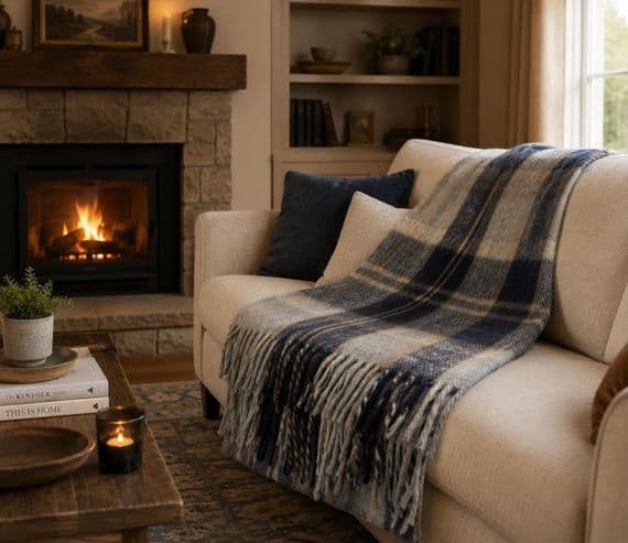 Bannockbane Silver Tartan Wool Blanket | Scottish Throw
