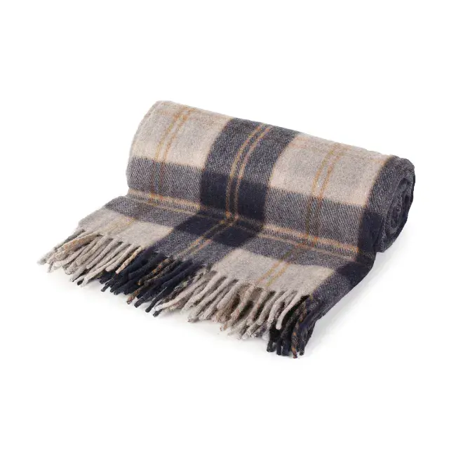 Bannockbane Silver  Tartan Wool Blend Throw Travel Blanket 155cm x 190cm