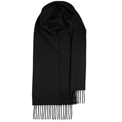 Black Plain Coloured Pure Lambswool Unisex Scarf