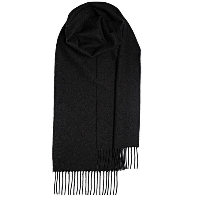 Black Plain Coloured Pure Lambswool Unisex Scarf - Made in Scotland