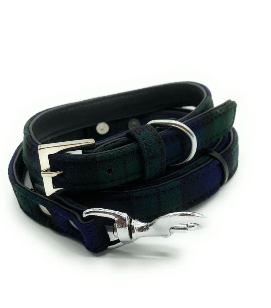 Black Watch Tartan Dog Collar And Lead Set
