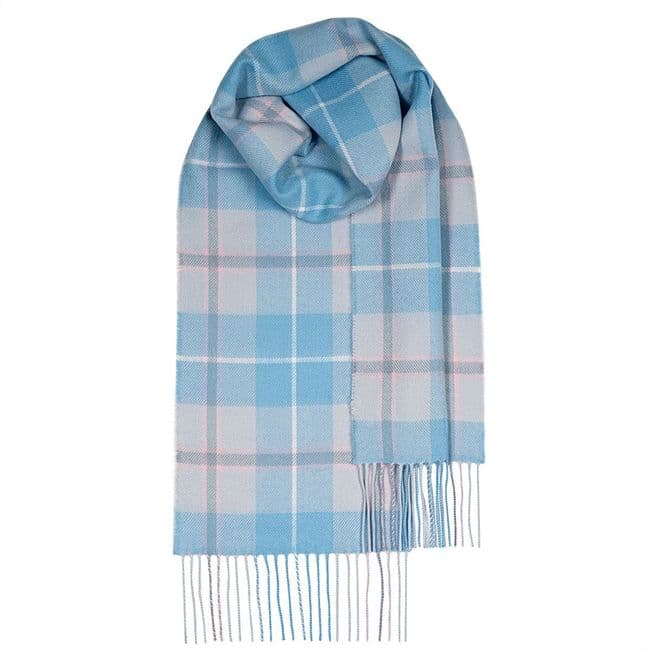 Blue Check Pure Lambswool Unisex Scarf - Made in Scotland