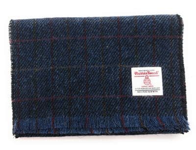 Blue Herringbone with Check Line Harris Tweed Scarf