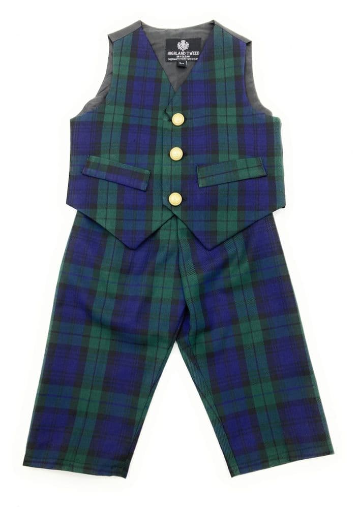 Boys Scottish Classic Black Watch Tartan Waistcoat and Trousers Trews Outfit