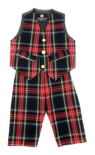 Boys Scottish Classic Stewart Black Tartan Waistcoat and Trousers Outfit